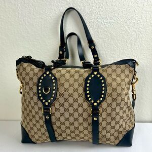 Gucci  GG Supreme Canvas Studded Patti Tote with Leather Trim